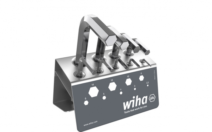 Wiha Sada zástrčných klíčů Šestihran 10díl. krátký, leskle niklovaný, vč. podstavci pracovního stolu (01182)