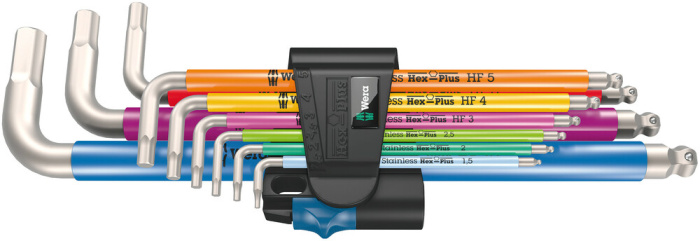 3950/9 Hex-Plus Multicolour HF Stainless 1 sada úhlových klíčů, metrických, nerezová ocel, s přidržovací funkcí, 9 dílný