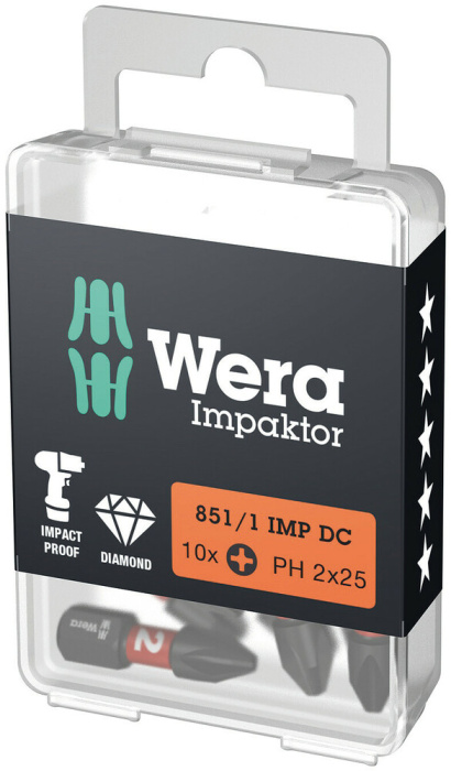 851/1 IMP DC PH DIY Impaktor PH bity, PH 2 x 25 mm, 10 dílný