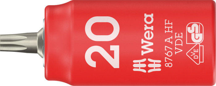 8767 A VDE HF TORX® Hlavice s bity, izolované provedení, s připojovacím rozměrem 1/4", s přidržovací funkcí, TX 20 x 46 mm