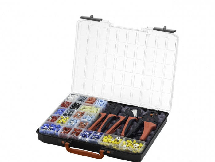 Wiha Odizolovací a krimpovací nástroj, 4dílná sada se spojovacími prvky, 2.600 St., barevný kód DIN v boxu se sortimentem (43984)