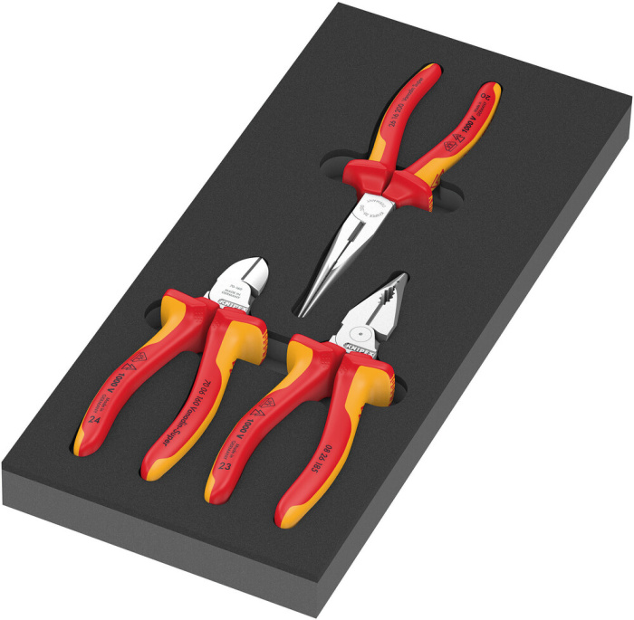 9784 Kleště KNIPEX VDE v pěnové vložce, set 1, 3 dílný