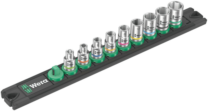 Magnetická lišta A 4, se sadou nástrčných hlavic, připojovací vnitřní čtyřhran 1/4", 9 dílný