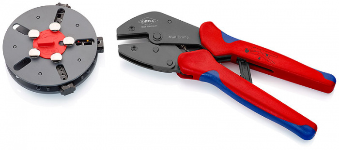 KNIPEX MultiCrimp Lisovací kleště s výměnným zásobníkem a 3 lisovacími profily